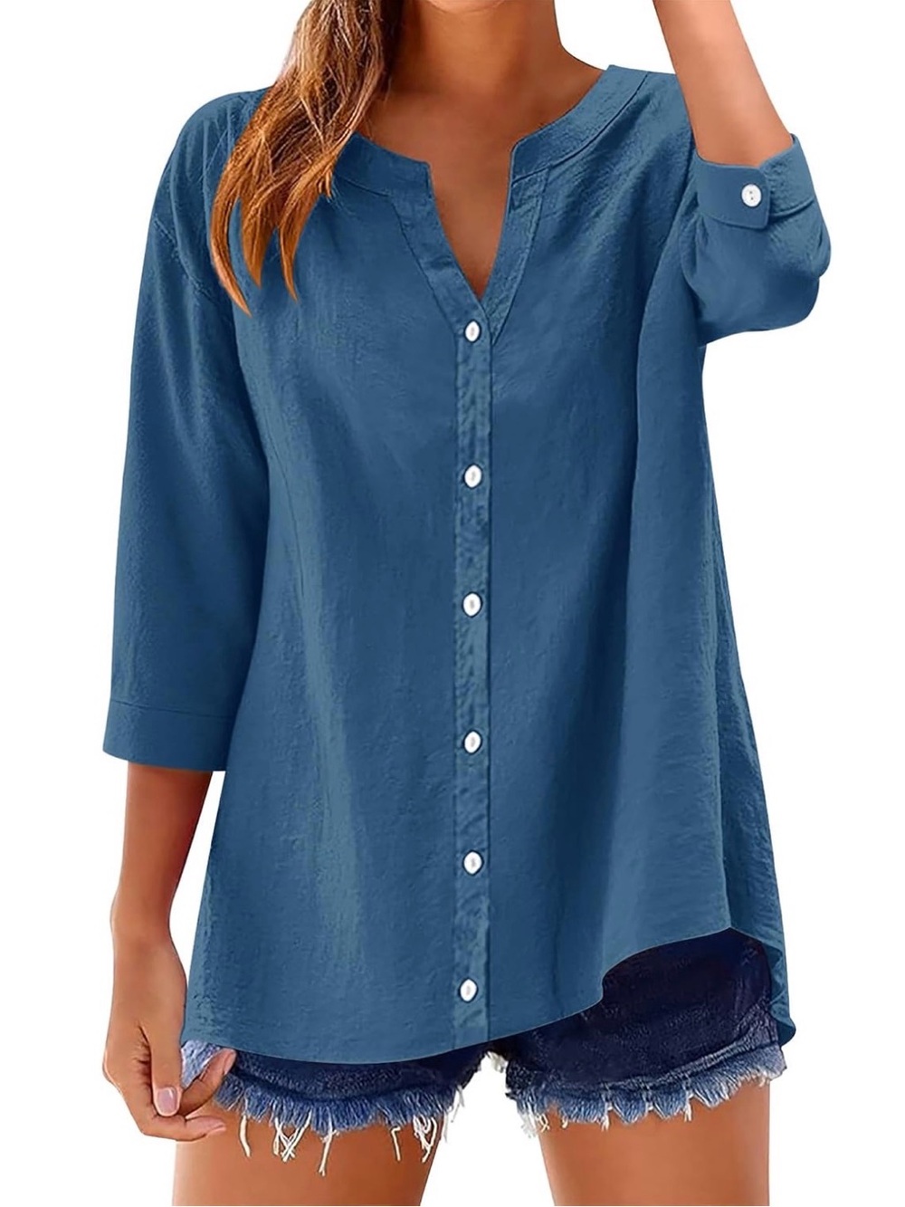 Casual Button-Front Women’s Top in Blue